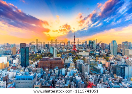Cityscapes view sunset of Tokyo city and Tokyo Tower of Japan
