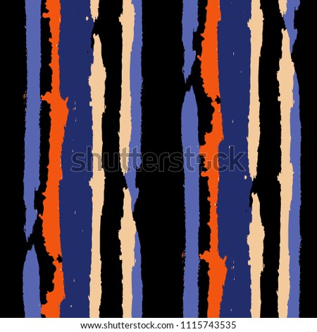 Seamless Grunge Stripes. Painted Lines. Texture with Vertical Brush Strokes. Scribbled Grunge Motif for Linen, Fabric, Textile. Trendy Vector Background