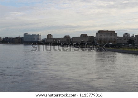 Malookhtinskaya embankment, view from the Bolsheokhtinsky bridge to the Neva River. St. Petersburg June 2018