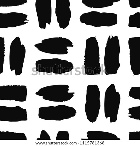 Hand drawn seamless pattern with black paint form. Abstract brush background. Grunge vector illustration