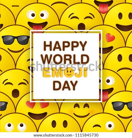World emoji day greeting card design template with emoji background pattern Royalty-Free Stock Photo #1115845730