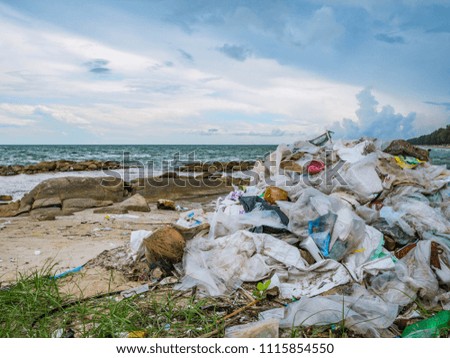 Garbage on the Beach,Environment pollution in Travel high season,Concept picture