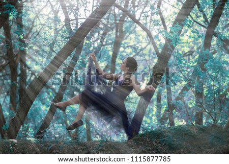 fairy forest. tooth fairy. girl flies in a forest among trees
