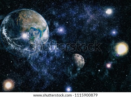Earth, galaxy and sun. Elements of this image furnished by NASA.