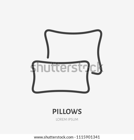Bedding, bedroom decorations flat line icon. Vector illustration of pillows, cushion. Thin linear logo for interior store.