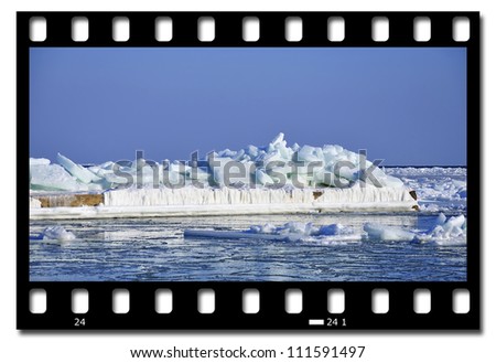 frames of film ice landscape, closeup