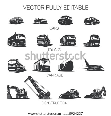Vector transport cars, trucks, construction equipment of various types.