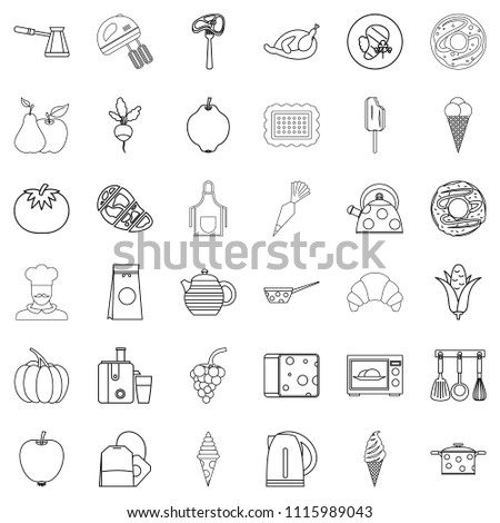 Kitchen icons set. Outline style of 36 kitchen icons for web isolated on white background