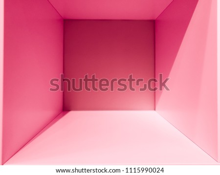 Empty pink gradient room space, interior for design and decoration - abstract background. square box with blank inner space. Empty room interior perspective view. Photobox inside.