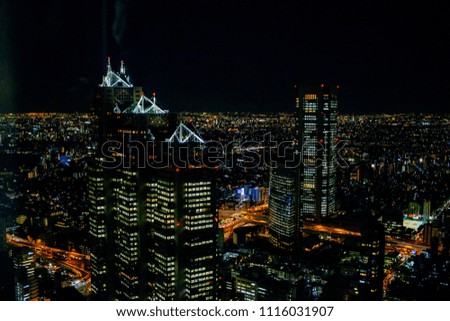 Tokyo Skyline At Night With Skyscrapers