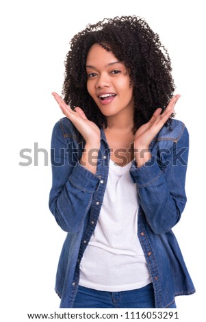 A very surprised woman, isolated over a white background