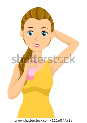 Illustration of a Teenage Girl Holding Deodorant and Showing Her Armpit