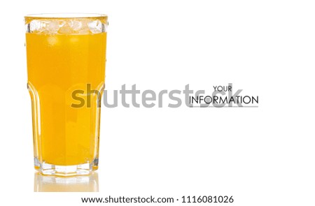 Glass carbonated water orange pattern on white background isolation