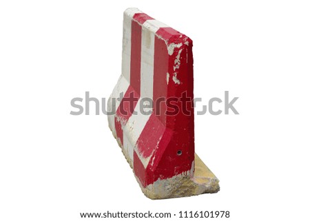 side red and white concrete barriers blocking the road, Isolated, old barrier on white background