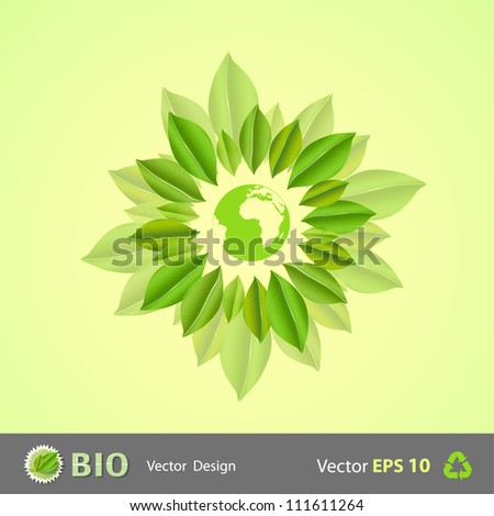 Ecological world surrounded by leaves. Eco Vector background.