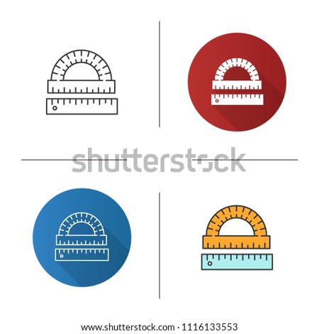 Protractor and ruler icon. Geometry. Flat design, linear and color styles. Isolated vector illustrations