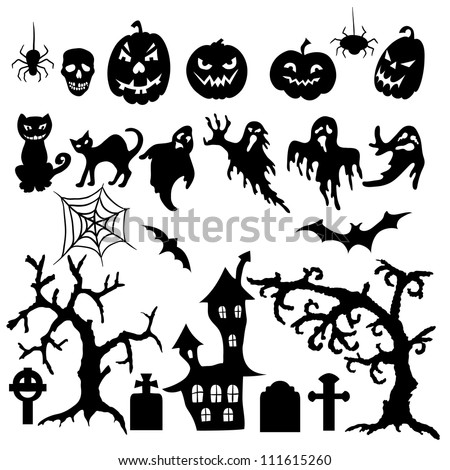 Set of halloween silhouette on white background