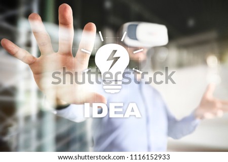 Idea lamp icon. Creative innovation, modern technology and business concept on virtual screen.