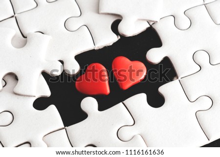 Little two heart appear on blank space of jigsaw puzzle,two heart ,soul mate born to living together