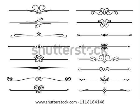 Set of ornamental filigree flourishes and thin dividers. Classical vintage elements, vector illustration Royalty-Free Stock Photo #1116184148