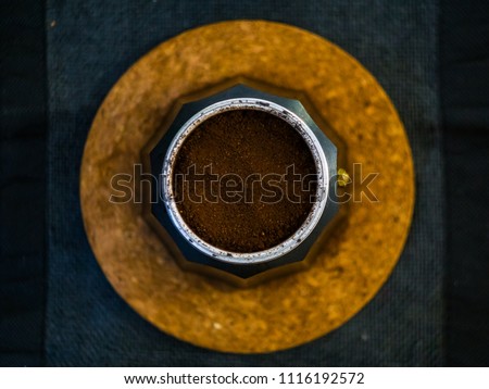 Ground coffee in the coffee machine