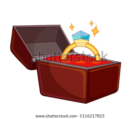 cartoon wedding ring in a box. vector illustration