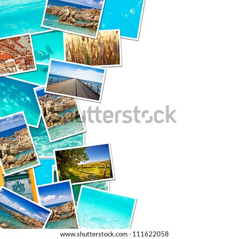 A pile of photographs with space for your logo or text.