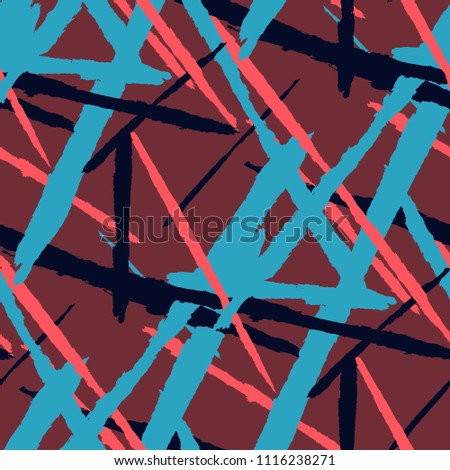 Seamless Vector Pattern. Grunge Texture with Dry Brush Strokes for Plaid, Fabric, Blanket. Trendy Background in Modern Style. Noisy Seamless Texture.
