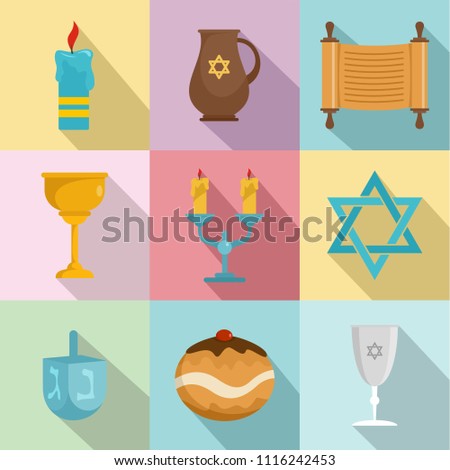 Religious dish icons set. Flat set of 9 religious dish vector icons for web isolated on white background