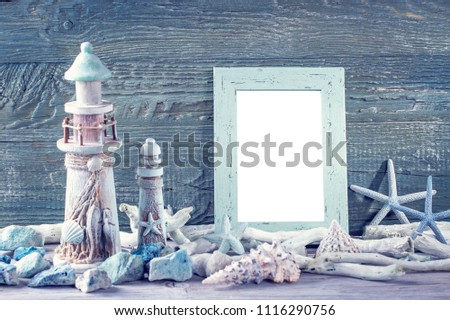 Marine life decoration on a blue shabby background