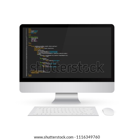Creative vector illustration of programming HTML code on computer screen isolated on background. Art design website digital page. Program listing view. Abstract concept graphic technology element