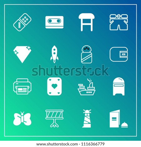 Modern, simple vector icon set on gradient background with drum, interior, play, ocean, musical, paper, game, sea, row, domino, sound, ship, nature, cassette, light, audio, marine, chair, letter icons