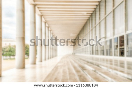 Defocused background of neoclassical architecture in EUR district, Rome, Italy. Intentionally blurred post production for bokeh effect