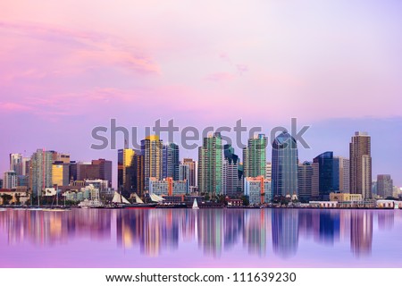 Lovely San Diego skyline at sunset Royalty-Free Stock Photo #111639230