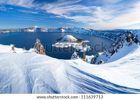 Winter Scene at Crater Lake Volcano