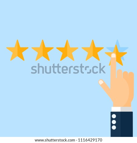 Businessman give five gold star for satisfaction,quality ,best service .vector illustration business concept