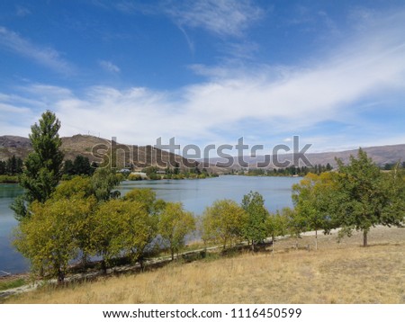 Majestic landscape with mountain and lake
