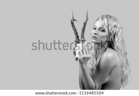Astrology. Capricorn Zodiac Sign. Beautiful woman with horns 