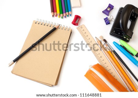 Back to school supplies on white background Royalty-Free Stock Photo #111648881