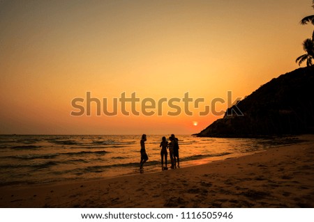 Silhouette of people on Men beach, Nam Du island, Kien Giang, Vietnam. Near Phu Quoc island