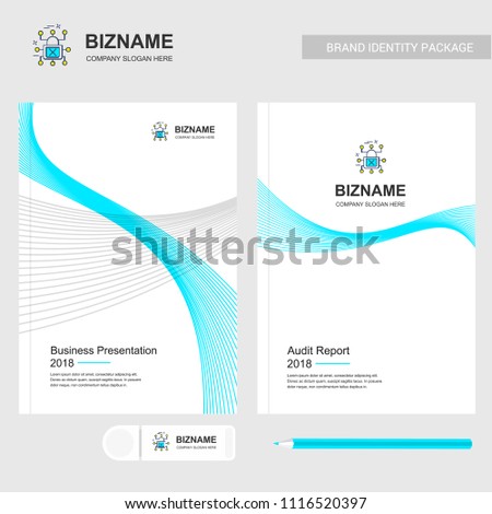 Business brochure design with blue theme and cyber logo vector