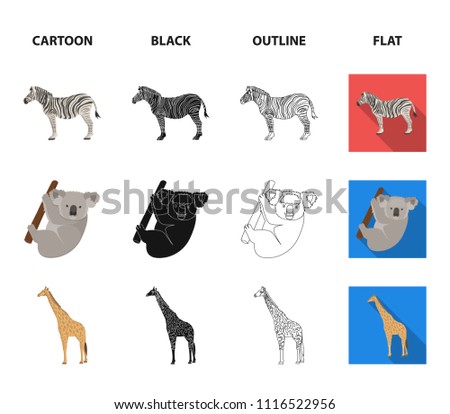 African zebra, animal koala, giraffe, wild predator, lion. Wild animals set collection icons in cartoon,black,outline,flat style bitmap symbol stock illustration web.