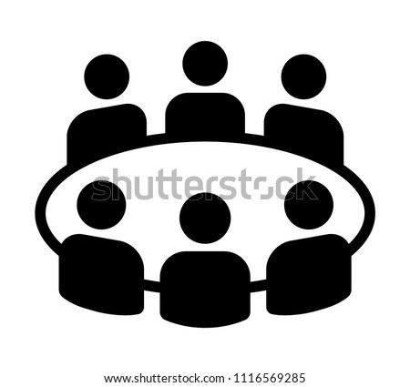 Team business meeting with teamwork and collaboration flat vector icon for apps and websites