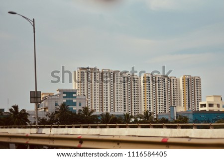 Beautiful high rise architectural building in Bangalore city India isolated unique photo