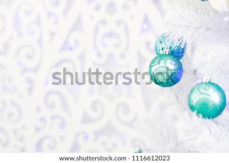 New Year's interior in light blue tones. Background for greeting card