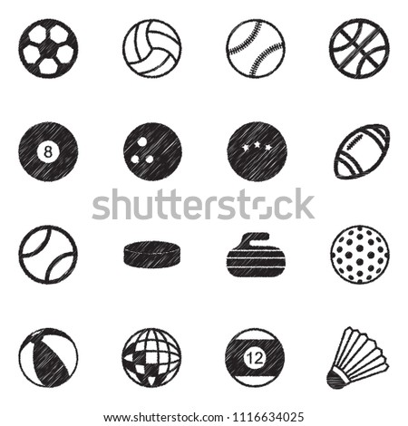 Balls Icons. Black Scribble Design. Vector Illustration.
