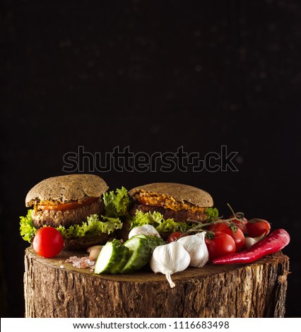 Vegan burger and it components 