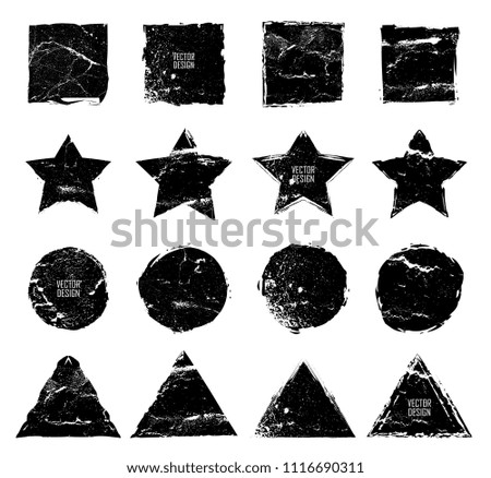 Grunge post Stamps Collection, star, triangles , Circles. Banners, Insignias , Logos, Icons, Labels and Badges Set . vector distress textures.blank shapes.