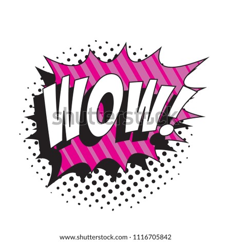 word wow in retro comic speech bubble with halftone dotted shadow
