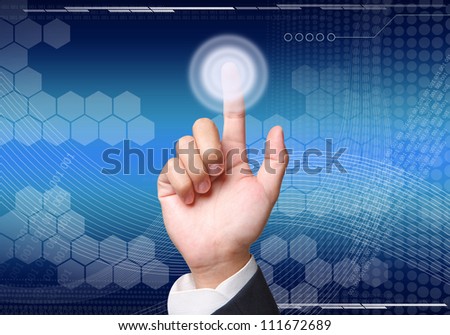 Hand pushing  abstract background graphics created with technology